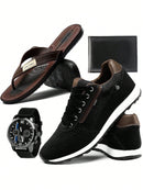 Kit Sapatênis Masculino Tênis Estiloso Moderno Promoção com Relógio + Chinelo e Carteira